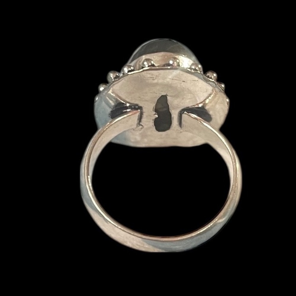 Vintage Style Labradorite Ring Ornate Sterling Silver – Bold Oval Cabochon Sz 8 - Picture 6 of 6